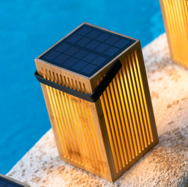 New Garden Okinawa Lantern - tafellamp met oplaadbare lichtbron via zonne-energie en afstandsbediening - 9W dimbare LED incl. - 14,5 x 14,5 x 24 cm - IP54 - bamboe