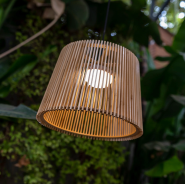 New Garden Okinawa - buiten hanglamp met oplaadbare lichtbron en afstandsbediening - 9W LED incl. - Ø 39 x 300 cm - IP54 - bamboe