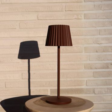Lucide Justine - draadloze buiten tafellamp met laadstation - Ø 13,5 x 38 cm - 2W dimbare LED incl. - IP54 - roest bruin