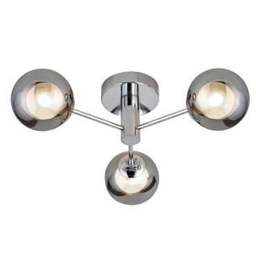 Searchlight Oscar - plafondlamp - Ø 40 x 14 cm - chroom en gerookt glas