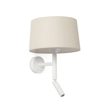 Faro Windsor - wandlamp met leeslamp - Ø 29 x 49,9 x 26,5 cm - mat wit en linnen