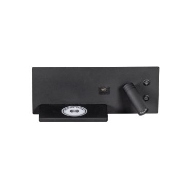ETH Nighty Right - wandlamp met  dubbele schakelaar en USB en draadloos opladen - 30 x 3 x 12 cm - 7W LED incl. - zwart