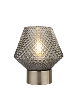 Searchlight Avia - tafellamp - Ø 15 x 18 cm - gerookt glas en zwart