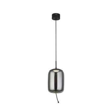 Searchlight Lisbon - hanglamp - Ø 18 x 150 cm - 6W LED incl. - zwart en gerookt glas