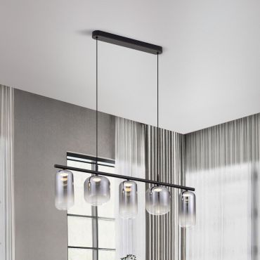 Nova Luce Aelia - hanglamp - 95 x 145 x 14 cm - 19W dimbare LED incl. - mat zwart en rokerig grijs