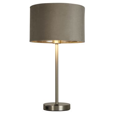 Searchlight Finn - tafellamp met usb-poort - Ø 28 x 54 cm - satijn nikkel, zilver en taupe