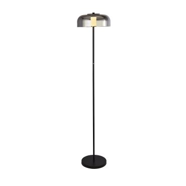 SHOWROOMMODEL - Searchlight Frisbee - staanlamp - 147 cm - 15W dimbare LED incl. - mat zwart en gerookt glas