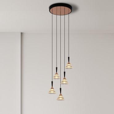 Nova Luce Paluz - hanglamp - Ø 32 x 150 cm - 30W dimbare LED incl. - mat zwart en roségoud
