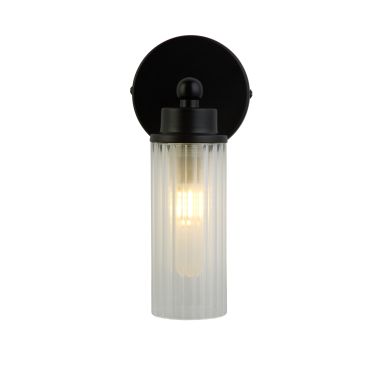 Searchlight Imperial - wandlamp - 10 x 22 cm - IP44 - mat zwart en transparant
