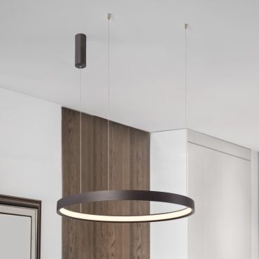 Nova Luce Perrine - hanglamp - Ø 60 x 150 cm - 40W dimbare LED incl. - geborsteld koffiebruin