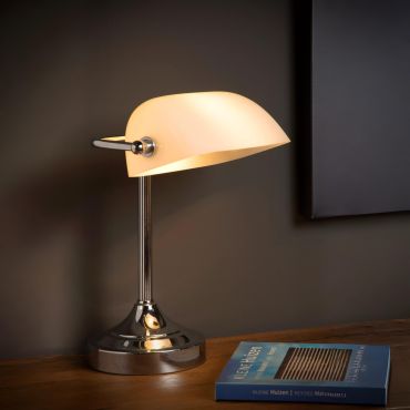 Lucide Banker  - bureaulamp - 22 x 13,5 x 30 cm - chroom, wit