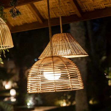 New Garden Bossa - buiten hanglamp met oplaadbare lichtbron en afstandsbediening - - Ø 35 x 300 cm - 9W LED incl. - IP54 - rotan