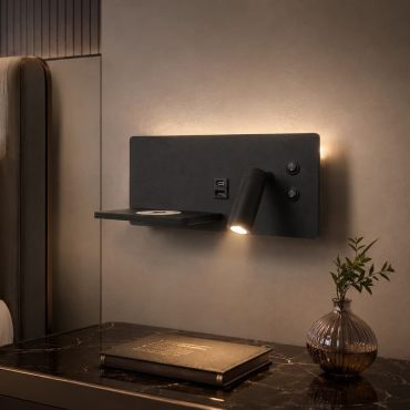Artdelight WL Charge - Leeslamp met schakelaar, draadloos oplaadstation en USB - 8 x 30 x 12 cm - 3W+3W LED incl. - zwart