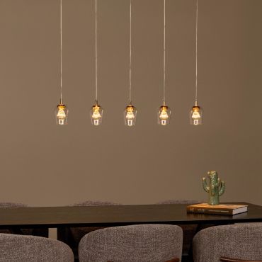 Lucide Berliane - hanglamp - 93 x 11 x 164,5 cm - 5 x 4W dimbare LED incl. - transparant en goud