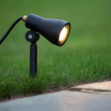 Lucide Spike - grondspot op piek met stekker - 6,5 x 10,8 x 42 cm - 5W LED incl. - IP54 - zwart