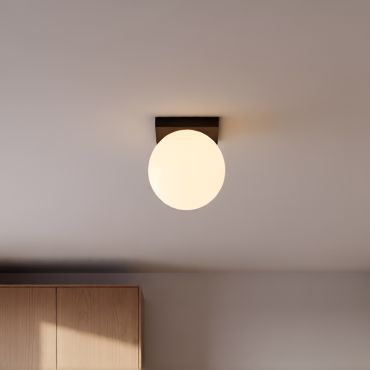 Lucide Tassa - plafondlamp - 13,5 x 13,5 x 13,4 cm - 12W dim to warm LED incl. - zwart en opaal