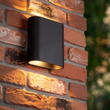 Lucide Atila - buiten wandlamp - 16 x 6,4 x 17 cm - 2 x 5W LED incl. - IP54 - zwart