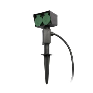 Faro Garten-1 - grondspot op piek met stekker en  stopcontacten - 11 x 7 x 35 cm - IP44 - mat zwart