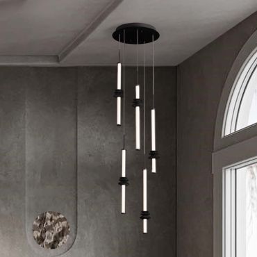 Nova Luce Stalactite - hanglamp - Ø 35 x 210 cm - 32W dimbare LED incl. - zandzwart
