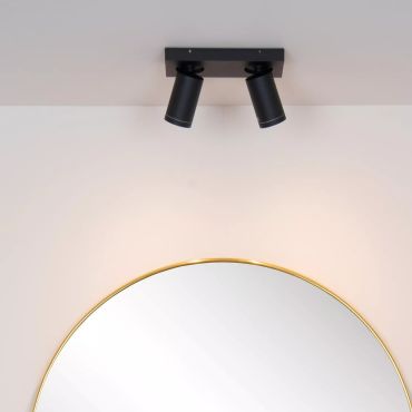 Lucide Taylor - opbouwspot 2L - 24 x 10 x 12,5 cm - 2 x 5W dimbare LED incl. - dim to warm - IP44 - zwart