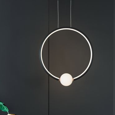 Nova Luce Celia - hanglamp met afstandsbediening - 43 x 10 x 120 cm - 25,6W dimbare LED incl. - zwart en opaal