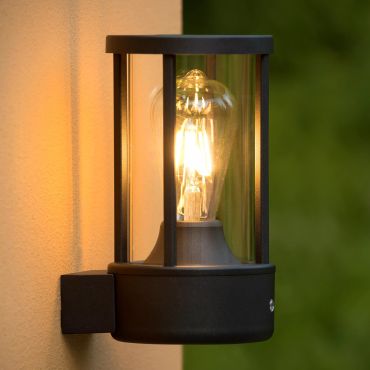 Lucide Lori - buiten wandverlichting met dag/nacht sensor - 12 x 21,8 x 14,7 cm - IP44 - zwart