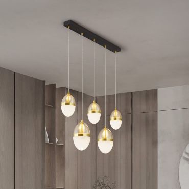 Nova Luce Egna - hanglamp - 86 x 120 x 15 cm - 58W LED incl. - opaal, cognacglas, goud en zwart