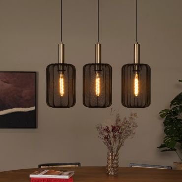 Lucide Corina - hanglamp 3L - 90 x 22 x 185 cm - zwart &amp; messing