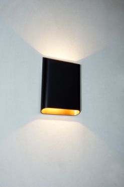 Artdelight Diaz Large - wandverlichting - 4 x 14,5 x 20 cm - 2 x 6W LED incl. - IP65 - zwart met goud