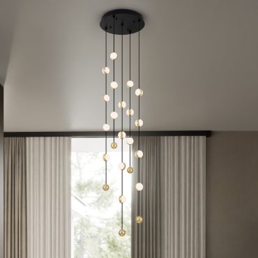 Nova Luce Alcinoe - hanglamp - Ø 38 x 200 cm - 64W dimbare LED incl. - mat zwart en goud