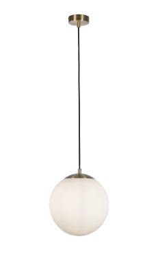 Searchlight Atom II - hanglamp - Ø 30 x 120 cm - satijn messing en opaal