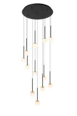 Lucide Calina - hanglamp - Ø 69,9 x 169,3 cm - 12 x 7,7W dimbare LED incl. - zwart