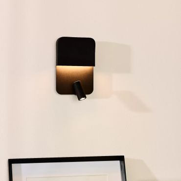 Lucide Boxer - wandlamp met USB-poort en schakelaar - 13,5 x 10 x 24 cm - 5W + 3W LED incl. - zwart