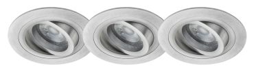 SHOWROOMMODEL -Energetic Brindisi - set van 3 - 6,7W dimbare LED incl. -  Ø 92 mm,  Ø 78 mm inbouwmaat - geborsteld aluminium (einde reeks)