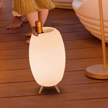 New Garden Apolo - flessenhouder met speaker en licht op afstandsbediening - Ø 25 x 45 cm - IP44 - wit