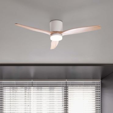 Nova Luce Aloa - plafondventilator met licht en afstandsbediening - Ø 132 x 27,5 cm - 18W LED incl. - zandwit en natuurlijk hout