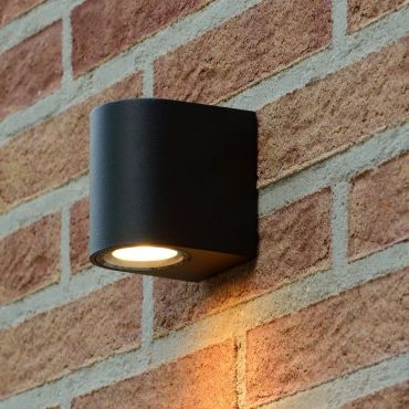 Lucide Zaro Round - buiten wandlamp - 7,8 x 6,8 x 10 cm - IP44 - zwart