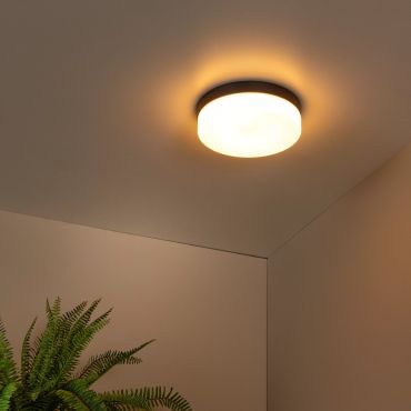 Lucide Biskit - plafondlamp met bewegingssensor - Ø 28 x 7,5 cm - 18W LED incl. - IP44 - zwart