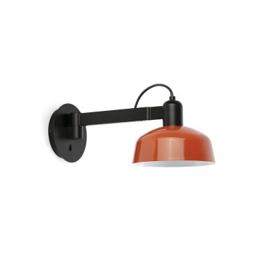 Faro Tatawin - wandlamp - Ø 18,4 x 38 x 15 cm - satijnzwart en glansroodachtigoranje