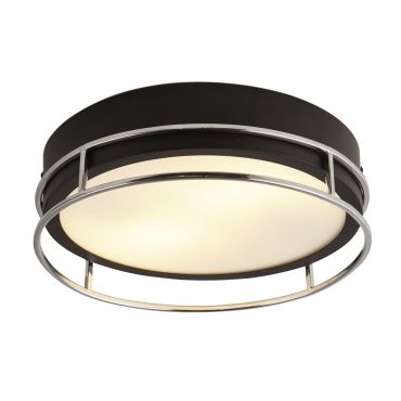 Searchlight Phoenix - plafondlamp - Ø 30 x 10 cm - IP44 - zwart en chroom