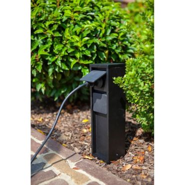 Lutec Mains - paaltje met stopcontacten - 8 x 8 x 31 cm - IP54 - mat zwart - 2 zijdelingse stopcontacten (Nederlandse versie)