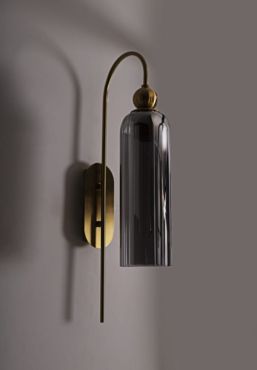 Maxlight Campanila - opbouw wandlamp - 22 x 56 cm - messing en gerookt glas