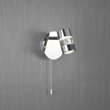 Searchlight Bubbles - wandverlichting met trekschakelaar - 11 x 11,1 cm - 4,5W dimbare LED incl. - IP44 - chroom