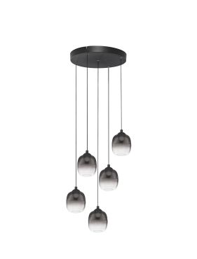Nova Luce Kita - hanglamp - Ø 43 x 150 cm - 28W dimbare LED incl. - zandzwart en rokerig glas
