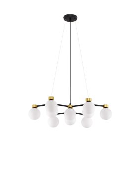 Nova Luce Ovalino - hanglamp - Ø 66 x 148 cm - satijn goud, mat zwart en wit opaal