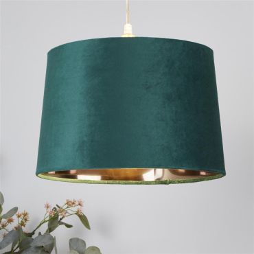 Searchlight Drum Shade - lampenkap - Ø 30 x 20 cm - smaragd groen en goud