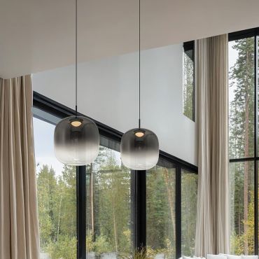 VK Lighting Iori - hanglamp - Ø 24 x 157,5 cm - 8W LED incl. - zwart en rookgrijs