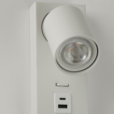 Projectlight Phoebe - opbouwspot met usb-poort - 11,5 x 16 x 7 cm - wit