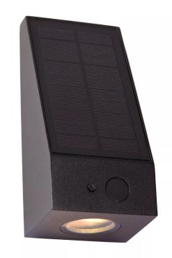 Lucide Irwin - buiten wandlamp met dag- nachtsensor op zonne-energie - 8,1 x 8 x 18 cm - 2W dimbare LED incl. - IP54 - zwart