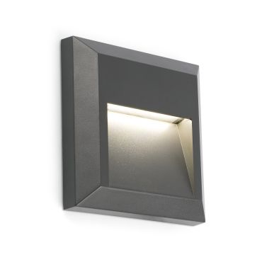 Faro Grant - wandverlichting - 12,5 x 2,5 x 12,5 cm - 1W LED incl. - IP65 - donkergrijs
